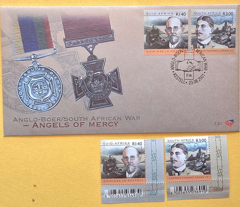 South Africa 2001 Boer War Angels of Mercy FDC 7.21 and 2 Unused Hinged stamps