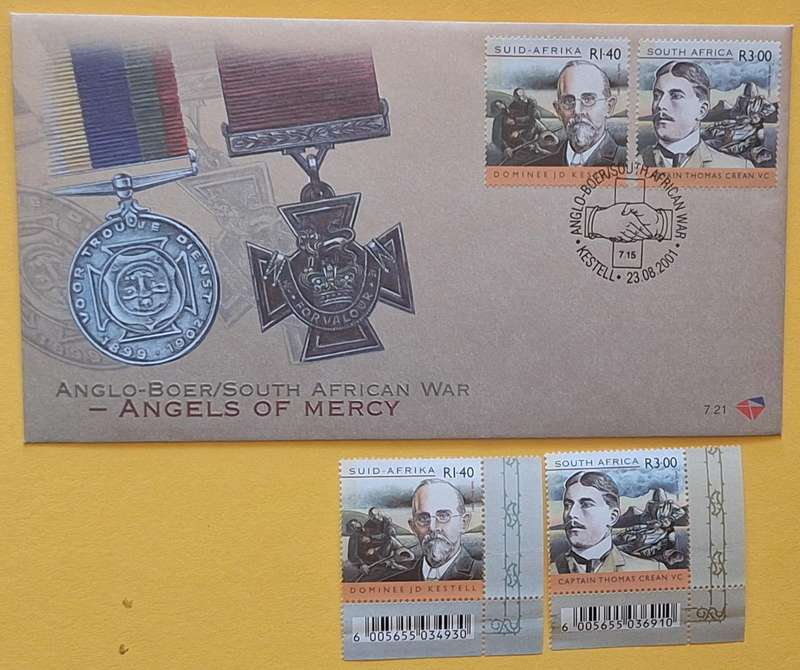 South Africa 2001 Boer War Angels of Mercy FDC 7.21 and 2 Unused Hinged stamps