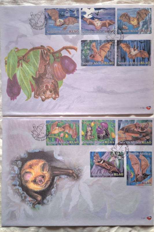 South Africa 2001 Bats Set of 2 FDC's 7.19  and 7.20