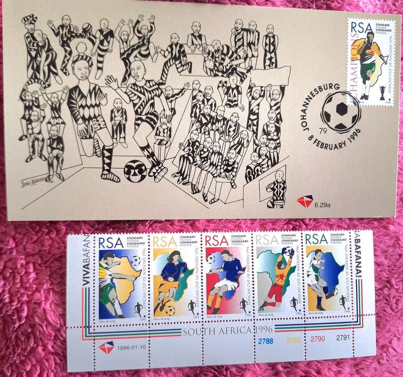 South Africa 1996 Soccer African Cup of Nations Strip of 5 Mint Stamps and Maxi Card 6.29a