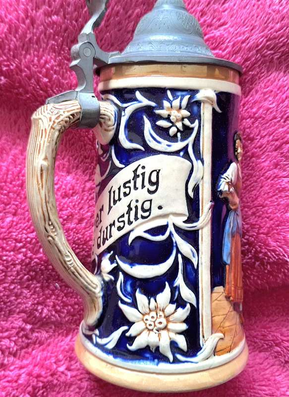 Reinhold Merkelbach Vintage German 'IMMER LUSTIG UND DURSTIG' Lidded Beer Stein