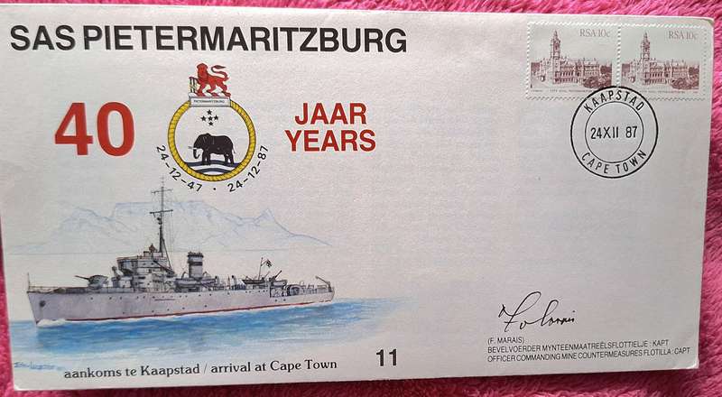 South Africa 1987 Navy Cover no 11 40 years SAS Pietermaritzburg No 1714 of 5000 SIGNED