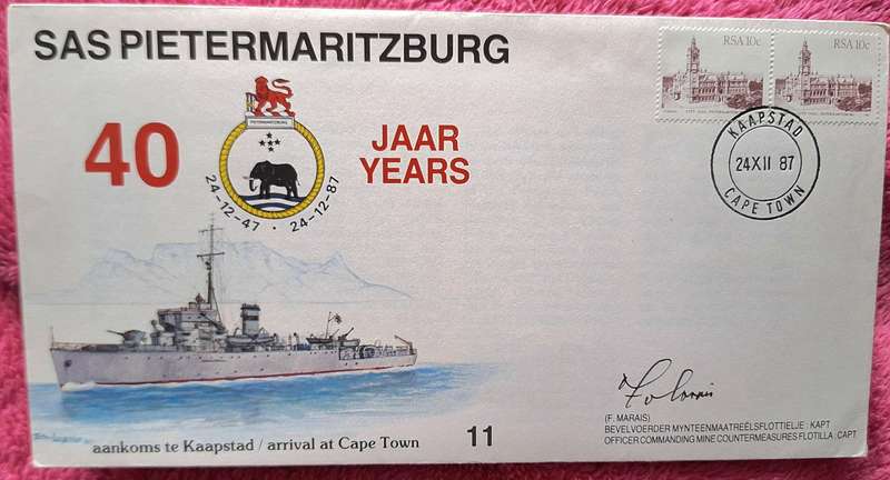South Africa 1987 Navy Cover no 11 40 years SAS Pietermaritzburg No 1714 of 5000 SIGNED