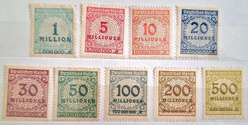 Germany Weimar Republic 1923 Inflation issues 9 Unused some  Hinged stamps