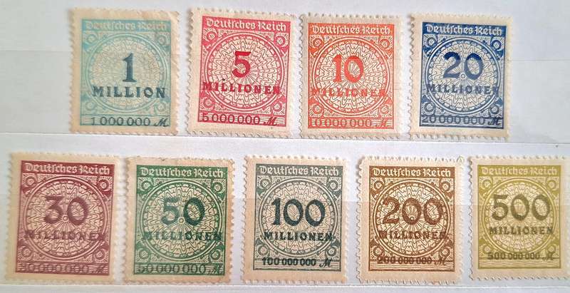 Germany Weimar Republic 1923 Inflation issues 9 Unused some  Hinged stamps