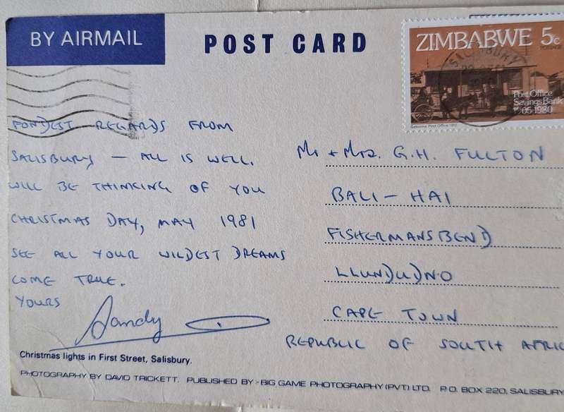 Post Card Christmas Lights, First Street, Salisbury, Zimbabwe Date Stamp 1980