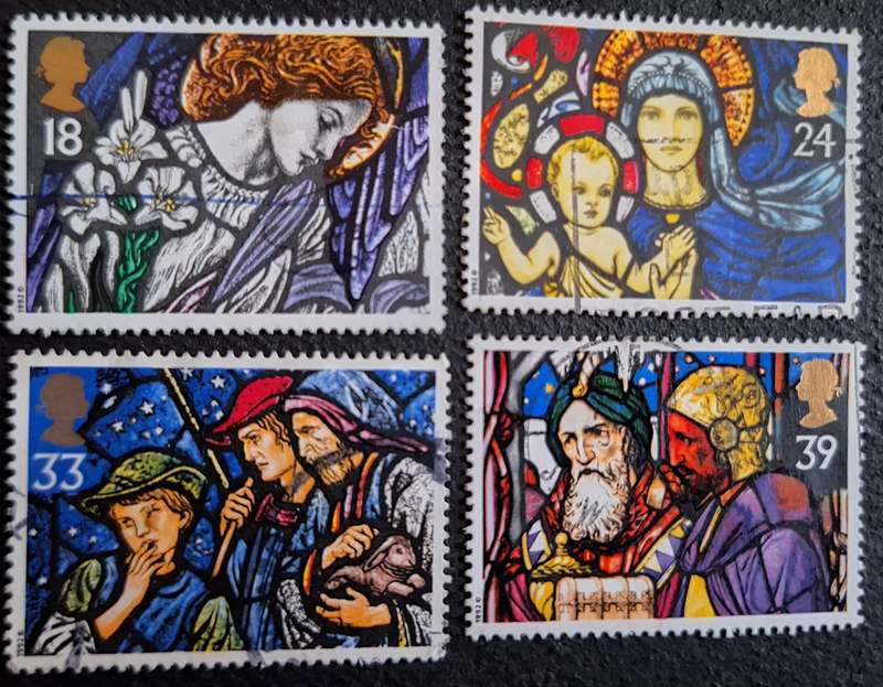 GB 1992 Christmas: Stained Glass Windows 4 Used stamps from Set of 5 stamps