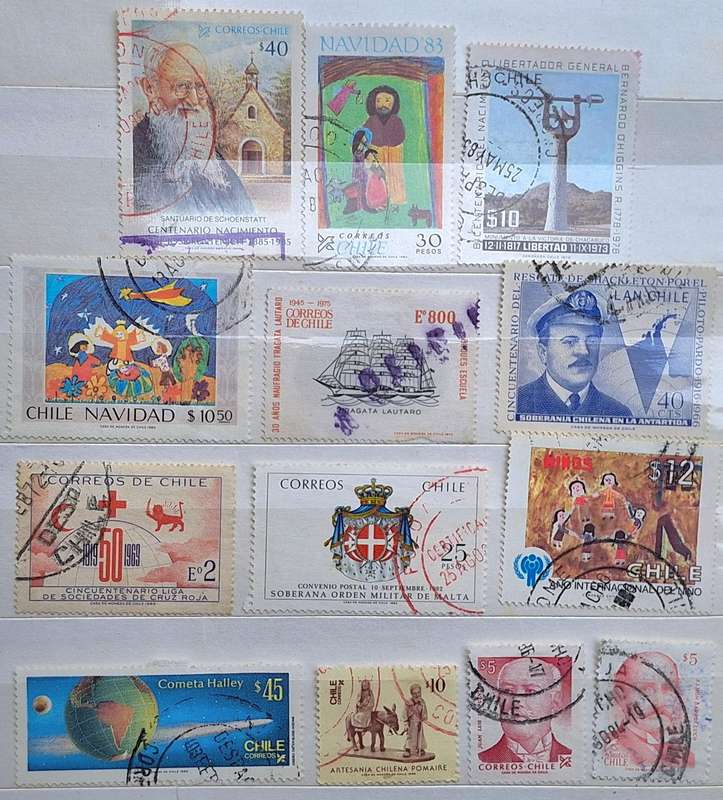 Chile Mixed Lot of 13 Used some hinged stamps