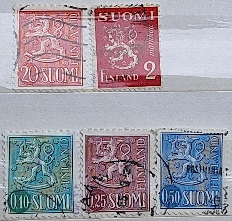 Finland 1936 and 1968 Finnish Lion 5 Used stamps