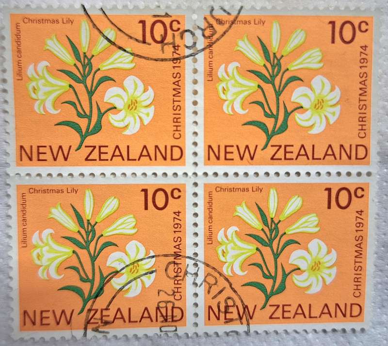 New Zealand 1974 Christmas Issue Block of 4 Used 10c stamps