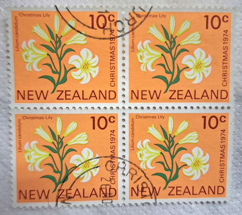 New Zealand 1974 Christmas Issue Block of 4 Used 10c stamps