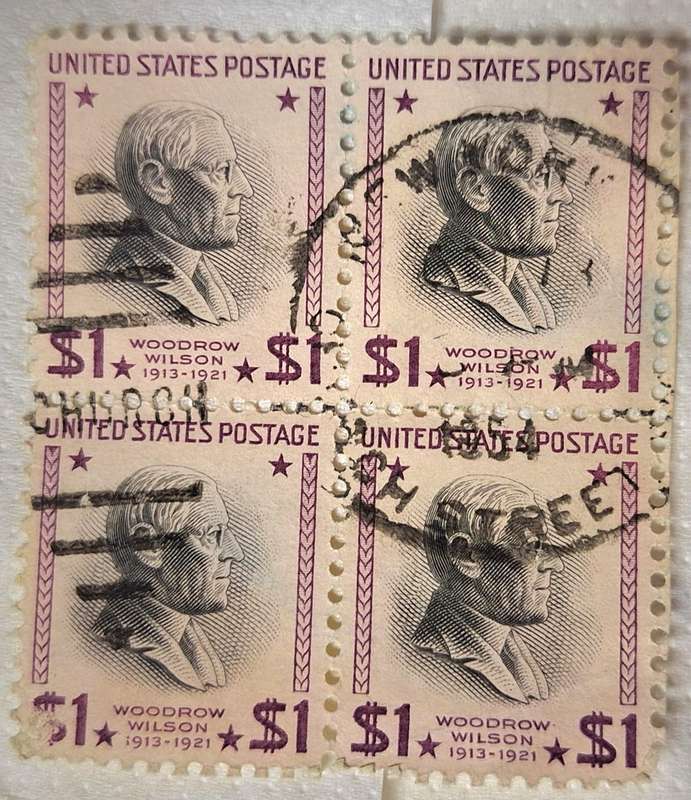 USA Woodrow Wilson Block of 4 Used $1 stamps
