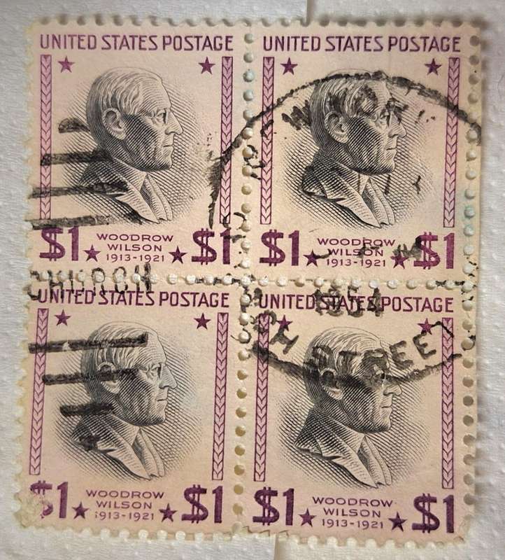 USA Woodrow Wilson Block of 4 Used $1 stamps