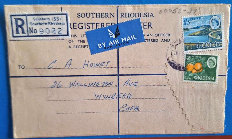 Southern Rhodesia Registered Envelope posted Salisbury 1966