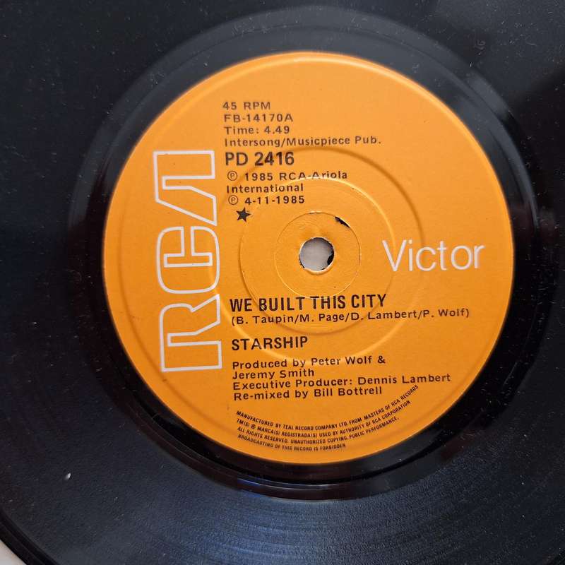 We Built this City by Starship RCA Victor PD2415 Vinyl, 7", 45 RPM, Single 1985
