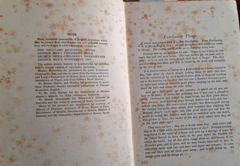 Arthur Mee's Book of Everlasting Things Hardcover Inscription dated 1930