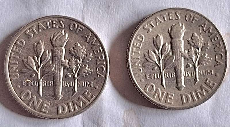 USA 1966 and 1977 1 Dime "Roosevelt Dime" Copper-nickel clad copper