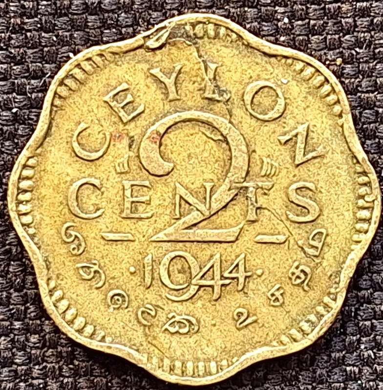 Sri Lanka Ceylon 1944 George VI 2 Cents Nickel brass