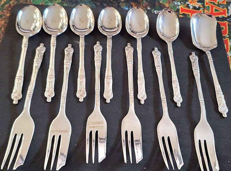 Vintage Boxed Set of 13 Piece Apostle Teaspoons, Cake Forks and Jam Spoon