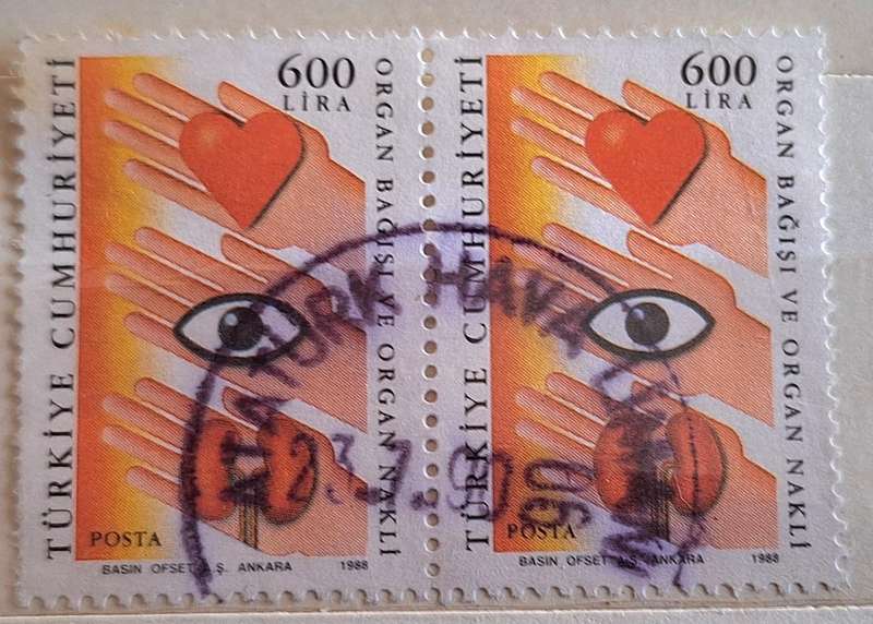 Turkey 1988 Health Pair of Used 600L Organ Donation stamps
