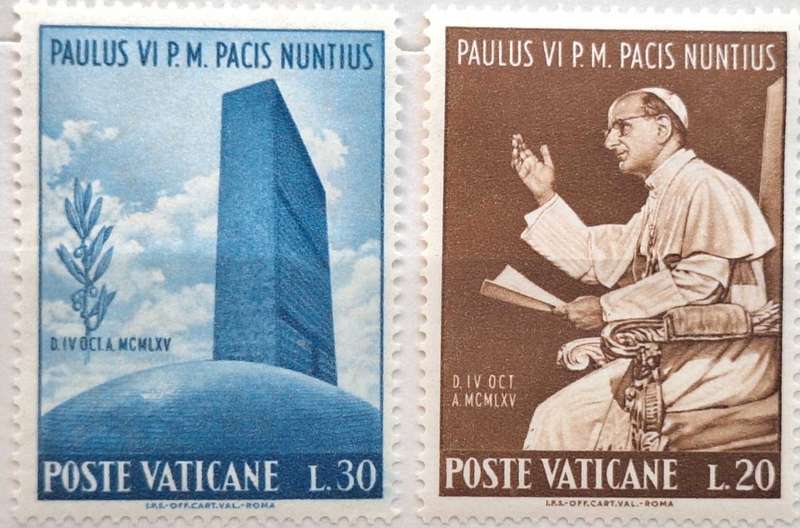 Vatican City 1965 Visit of Pope Paul VI to the UN 2 Mint stamps