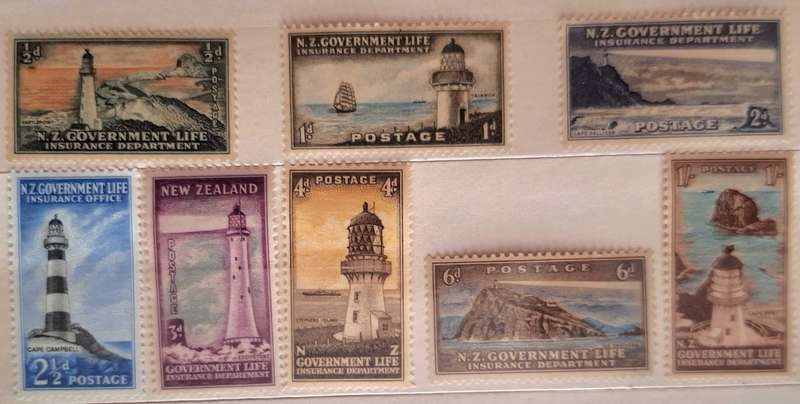 New Zealand 1947 Lighthouses Set of 8 Mint Life Insurance stamps