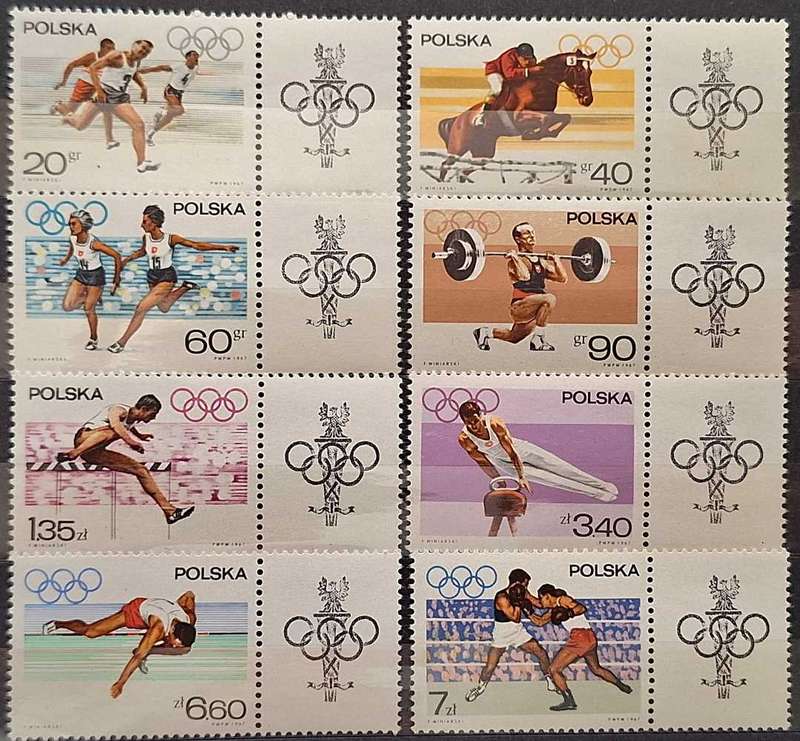 Poland 1967 Olympic Appeal Set of 8 Mint stamps with Tabs