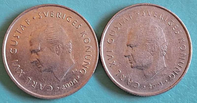 Sweden 2001 2004 1kr (2 coins) Copper-nickel