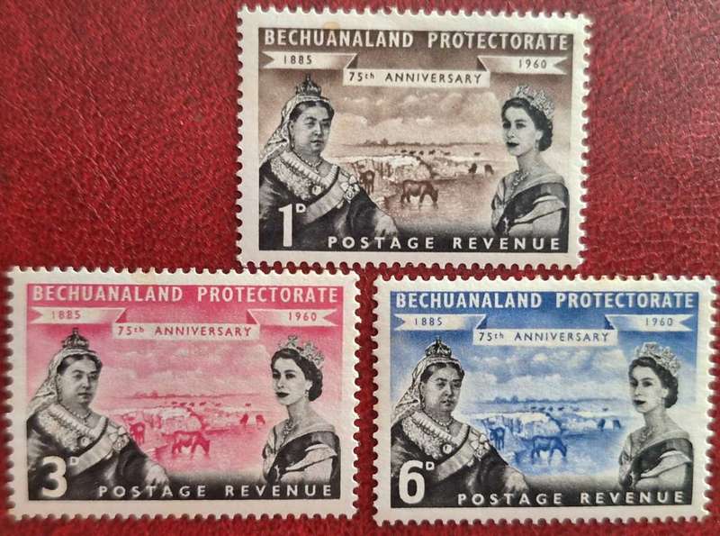 Bechuanaland 1960 75th Anniv. Set of 3 Unused Hinged stamps