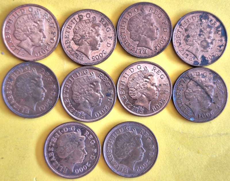 GB 2000-2010 Elizabeth II 10x One Penny Copper Plated Steel