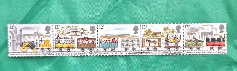 GB 1980 150th Anniversary of Liverpool and Manchester Railway Strip of 5 Used stamps