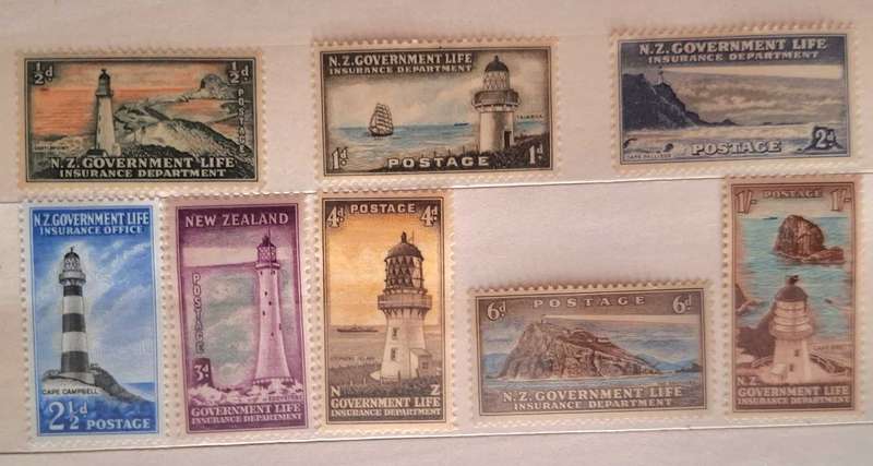 New Zealand 1947 Lighthouses Set of 8 Mint Life Insurance stamps