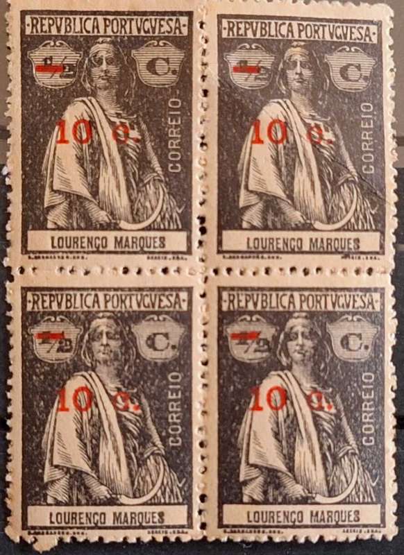 Portuguese Lourenco Marques 1921 Ceres Block of 4 Unused Surcharged stamps