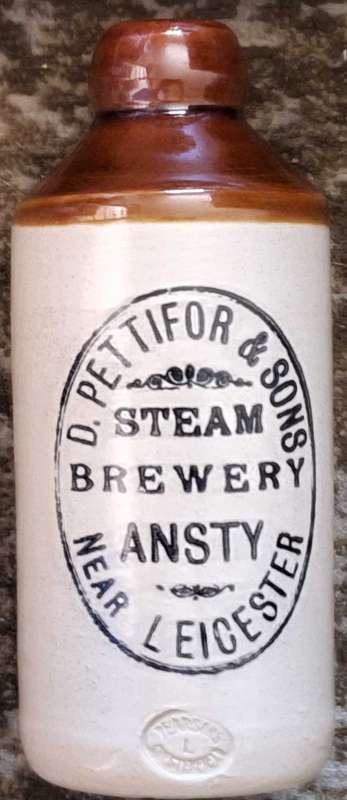 Vintage D. Pettifor & Sons Steam Brewery Ansty Leicester Stoneware Ginger Bottle