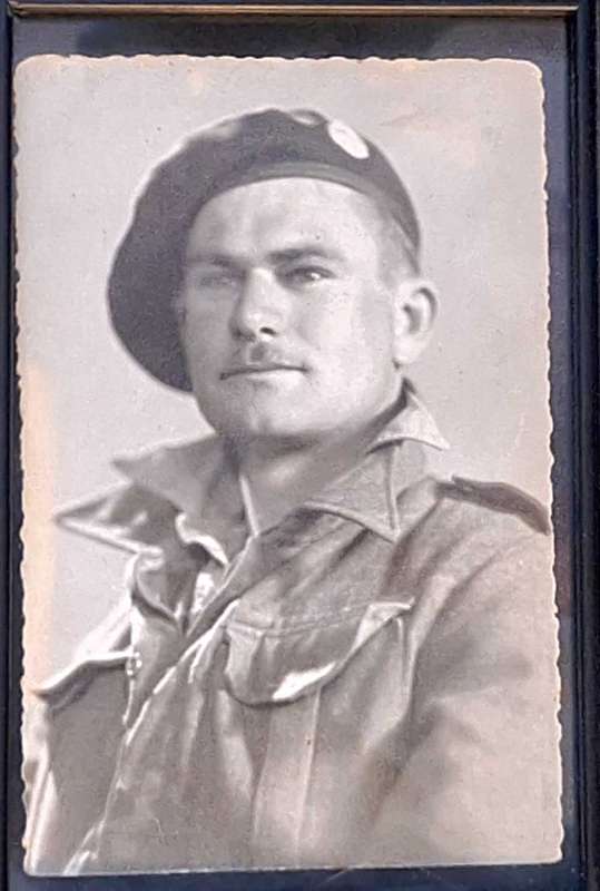 Framed Black and White Post Card size Photograph Soldier