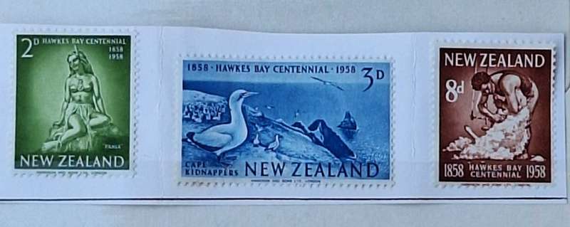 New Zealand 1958 Hawkes Bay Centennial Set of 3 Unused stamps on Paper