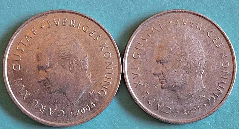 Sweden 2001 2004 1kr (2 coins) Copper-nickel