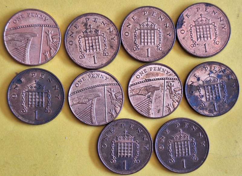 GB 2000-2010 Elizabeth II 10x One Penny Copper Plated Steel