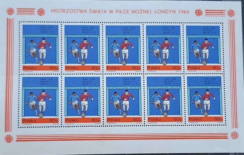 Poland 1966 Soccer World Cup London 1 Mint Sheet of 10 stamps