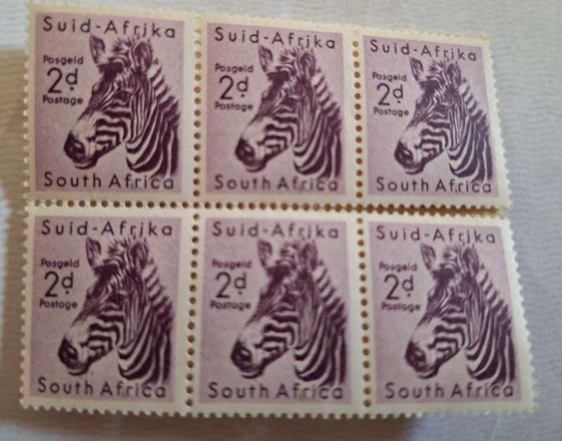 Union of South Africa 1954 Animal Definitive Block of 6 2d Unused stamps