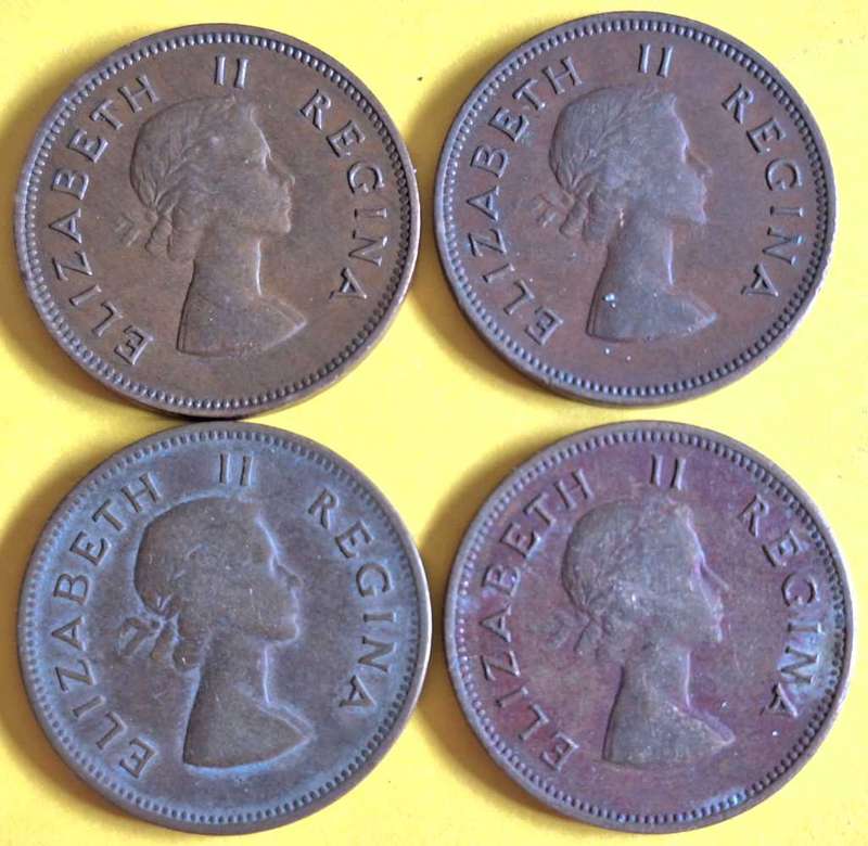 Union of South Africa 1953 and 1959 Elizabeth II 4x Half Penny Bronze