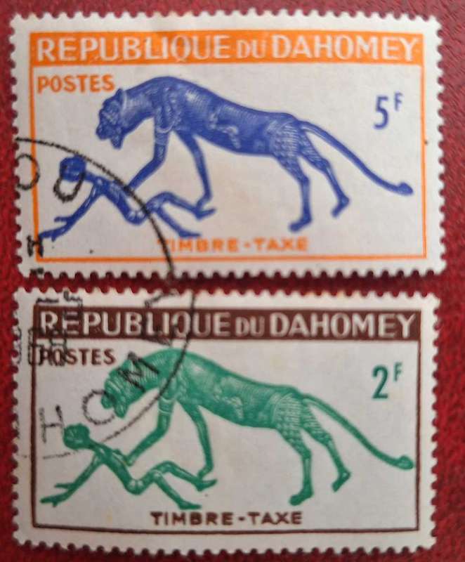 Dahomey 1963 Postage Due Panther over Man 2 Cancelled Hinged stamps