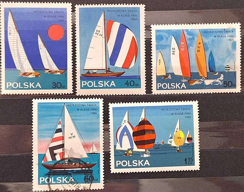 Poland 1965 Yachts 4 Mint and 1 Cancelled stamp from Set of 8 stamps