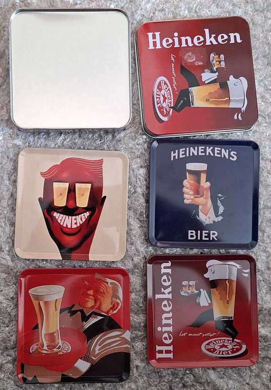 Set of 4 Heineken Coasters in a Tin
