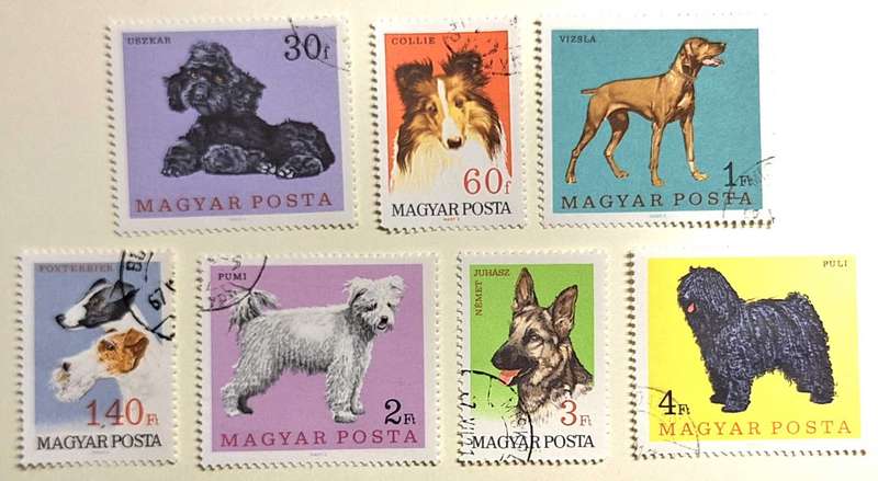 Hungary 1967 Dogs Set of 7 Cancelled Hinged stamps