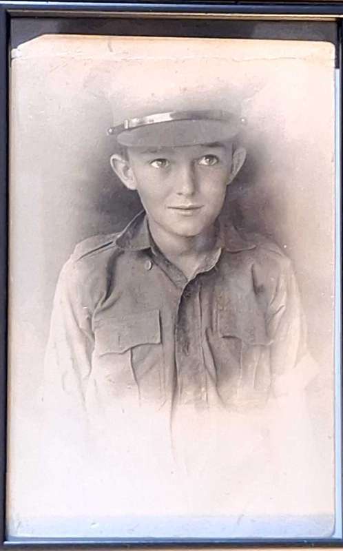 Framed Black and White Post Card size Portrait Man in Military Uniform