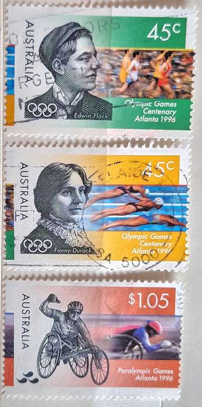Australia 1996 Centenary of Olympics Games: 1996 Olympic & Paralympic Atlanta Set of 3 Used Hinged