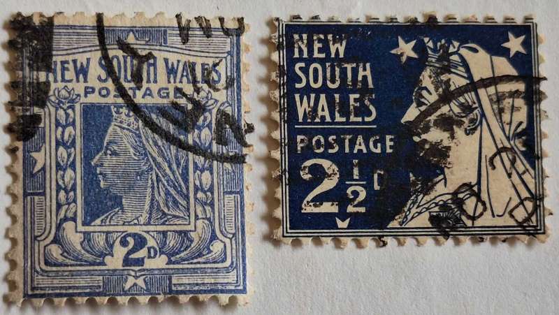 Australia: New South Wales  1890's Queen Victoria 2 Used stamps