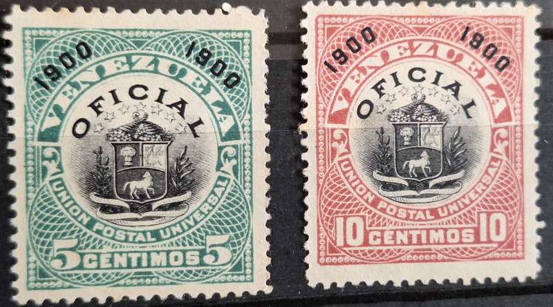 Venezuela 1900 5c and 10c Coat of Arms OFFICIAL 2 Unused Stamps