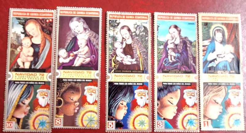 Equatorial Guinea 1972 Christmas 5 Cancelled stamps (1 Hinged)